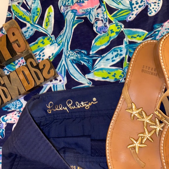 🌴LILLY PULITZER ‘The Callahan Short’ in Textured Chevron in Navy - Picture 6 of 10